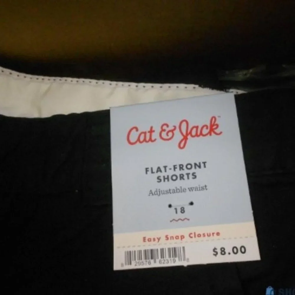 NWT Cat & Jack Shorts Size 18 Ebony Black Flat Front Adjustable Waist 2 Pack
